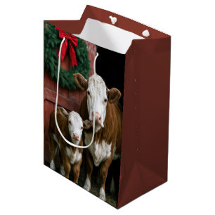 Weihnachts Hereford Kuh und Kalb Mittlere Geschenktüte