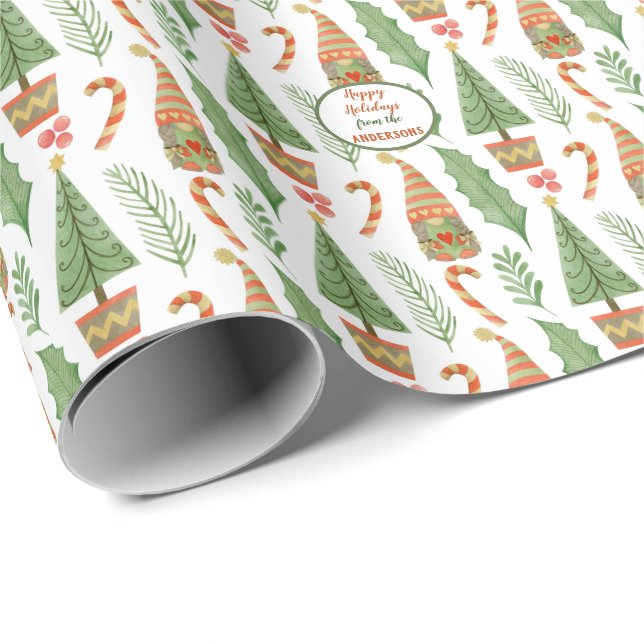 Weihnachts-Herz-Gnome-Muster mit Candy Canes Geschenkpapier (Rolleneckpunkt)