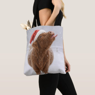 Weihnachts Highland-Kuh fängt Schneeflocken Tasche