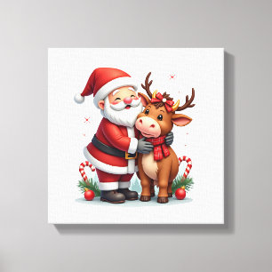 Weihnachts Highland-Kuh mit Santa schottisch Vinta Leinwanddruck