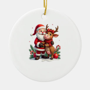 Weihnachts Highland-Kuh mit Santa schottisches Vin Keramik Ornament