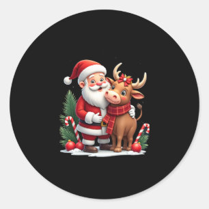 Weihnachts Highland-Kuh mit Santa Schottland Vinta Runder Aufkleber