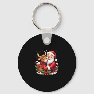 Weihnachts Highland Kuh mit Santa Schottland Vinta Schlüsselanhänger