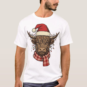 Weihnachts Highland-Kuh Vintage-Gravur-Shirt Des T-Shirt