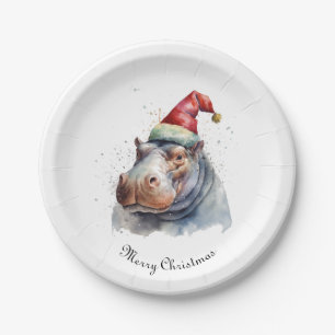 Weihnachts-Hippo, anpassbar Pappteller