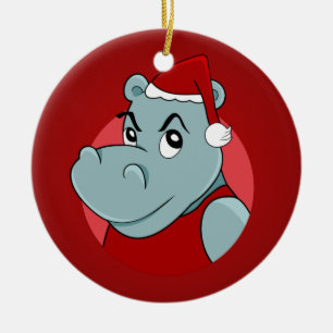 Weihnachts-Hippo-Cartoon Keramik Ornament
