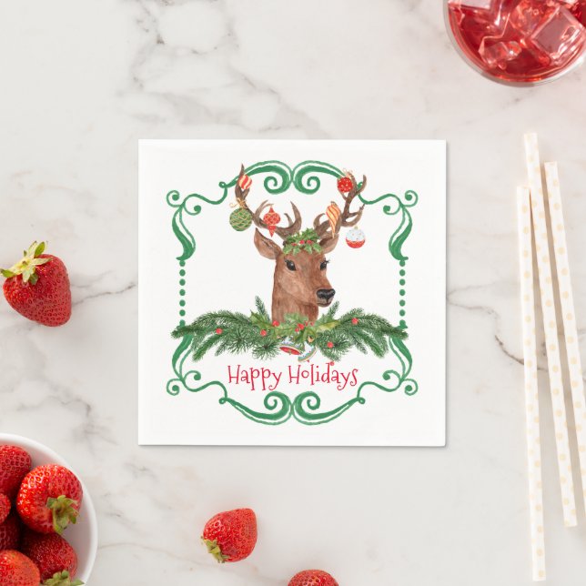 Weihnachts-Hirsch-Happy Holidays Rahmen Serviette (Beispiel)