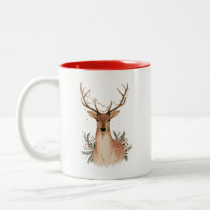 Weihnachts-Hirsch mit Lichterkette und Grünzeug Zweifarbige Tasse