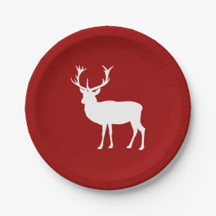 Weihnachts Hirsch rot und weiß Pappteller
