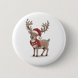 Weihnachts-Hirsch-Tier Weihnachtsmann-Hut Xmas Button