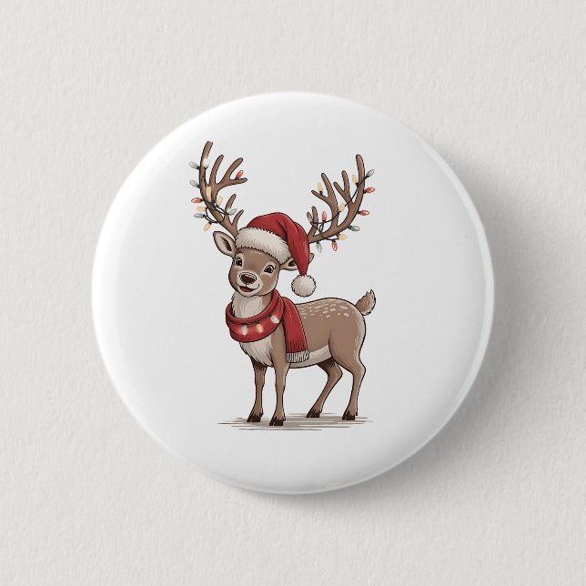 Weihnachts-Hirsch-Tier Weihnachtsmann-Hut Xmas  Button (Vorderseite)