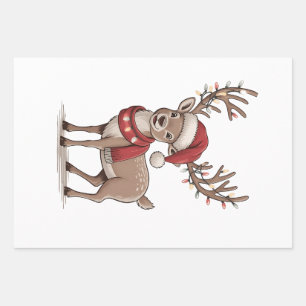 Weihnachts-Hirsch-Tier Weihnachtsmann-Hut Xmas Geschenkpapier Set