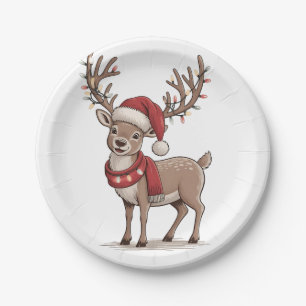 Weihnachts-Hirsch-Tier Weihnachtsmann-Hut Xmas  Pappteller