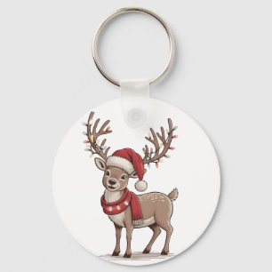 Weihnachts-Hirsch-Tier Weihnachtsmann-Hut Xmas Schlüsselanhänger