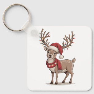 Weihnachts-Hirsch-Tier Weihnachtsmann-Hut Xmas Schlüsselanhänger