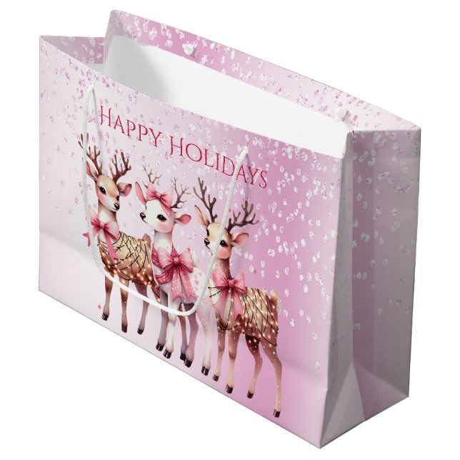 Weihnachts-Hirsch-Weihnachtsgeschenk-Tasche Große Geschenktüte (Vorderseite Schrägansicht)