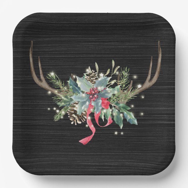 Weihnachts-Hirschantler mit Lichtern Pappteller (Vorderseite)