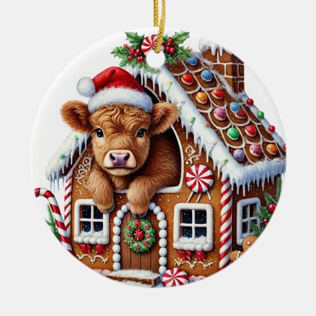 Weihnachts-Hochland-Kuh-Ornament Keramik Ornament (Vorne)