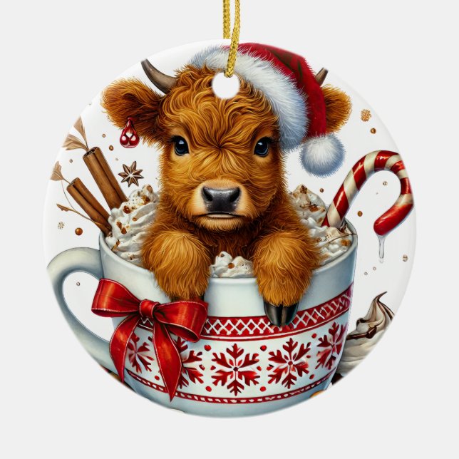 Weihnachts-Hochland-Kuh-Ornament Keramik Ornament (Vorne)