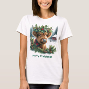 Weihnachts-Hochlandkuh mit Kiefer T-Shirt