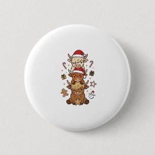 Weihnachts-Hochlandkuh-Stapel Vintage-Stich Des Button