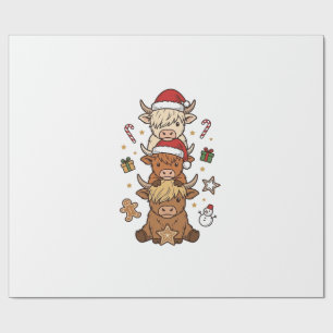 Weihnachts-Hochlandkuh-Stapel Vintage-Stich Des Geschenkpapier