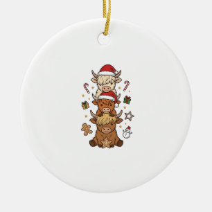 Weihnachts-Hochlandkuh-Stapel Vintage-Stich Des Keramik Ornament