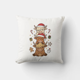 Weihnachts-Hochlandkuh-Stapel Vintage-Stich Des Kissen