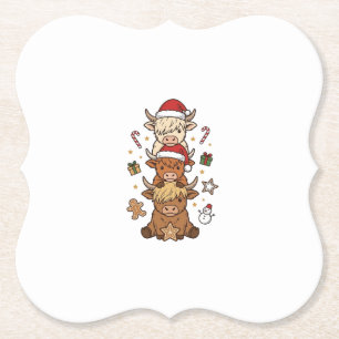 Weihnachts-Hochlandkuh-Stapel Vintage-Stich Des Untersetzer
