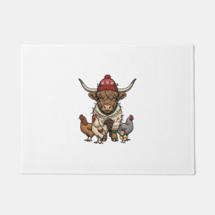 Weihnachts-Hochlandkuh und Hühner Vintage-Stich Fußmatte