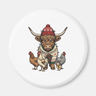 Weihnachts-Hochlandkuh und Hühner Vintage-Stich Magnet