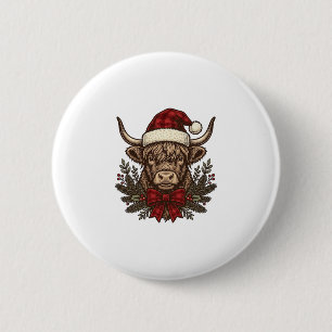 Weihnachts-Hochlandkuh Vintage-Stich-Design_1 Button