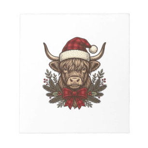 Weihnachts-Hochlandkuh Vintage-Stich-Design_1 Notizblock