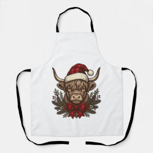 Weihnachts-Hochlandkuh Vintage-Stich-Design_1 Schürze