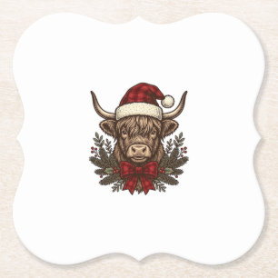 Weihnachts-Hochlandkuh-Vintage-Stich-Design_1 Untersetzer