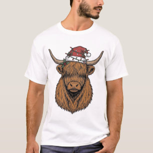 Weihnachts-Hochlandkuh Vintage-Stich Santa-Hut T-Shirt