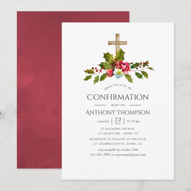 Weihnachts-Hochzeit: Blumenbestätigung Einladung (Vorne/Hinten)