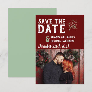 Weihnachts-Hochzeit Burgundy Sage Winter Pine Foto Save The Date