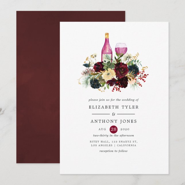 Weihnachts-Hochzeit der Navy und Burgund Wein Einladung (Vorne/Hinten)