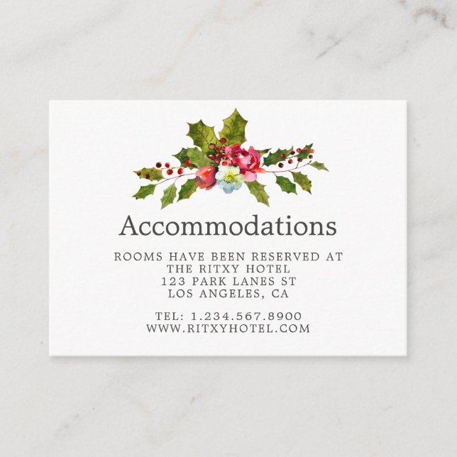 Weihnachts Hochzeit Floral Holly Unterkünfte Begleitkarte (Vorderseite)