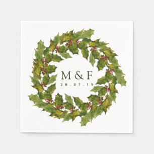 Weihnachts Hochzeit Floral Holly Wassercolor Serviette
