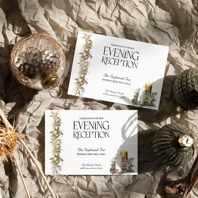Weihnachts-Hochzeit Golden Holly Bells Empfang Begleitkarte (Evening Reception Card from the Holly Bells Wedding Collection by Darling & May)