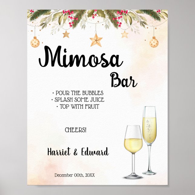 Weihnachts Hochzeit Mimosa Bar Brautparty Poster (Vorne)