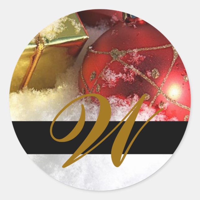 Weihnachts-Hochzeit Monogram Einladung & Gefallen  Runder Aufkleber (Vorderseite)