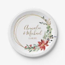 Weihnachts Hochzeit Poinsettia Grüne Wasserfarbe Pappteller