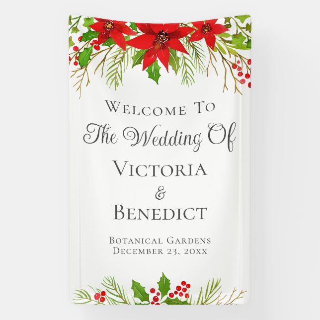 Weihnachts-Hochzeit Poinsettia Personalisiert Banner (Vertikal)