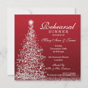 Weihnachts Hochzeit Probe Abendessen Roter Silber Einladung