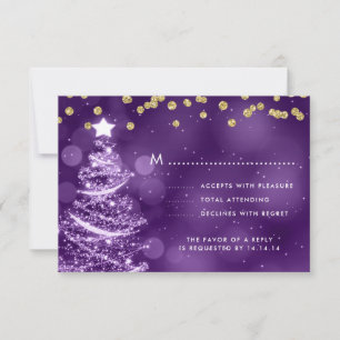 Weihnachts-Hochzeit RSVP Sparkle Tree Gold Lila