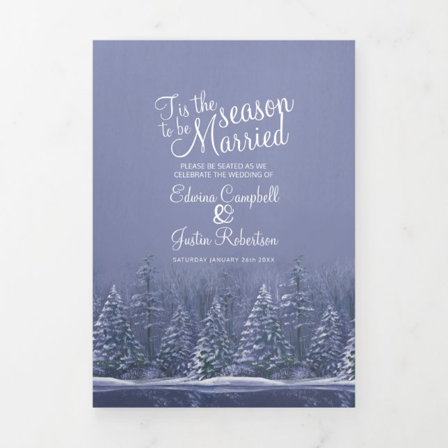 Weihnachts-Hochzeitsbäume Blauer See Kunst Dreifach-gefaltete Programmkarte (Cover)