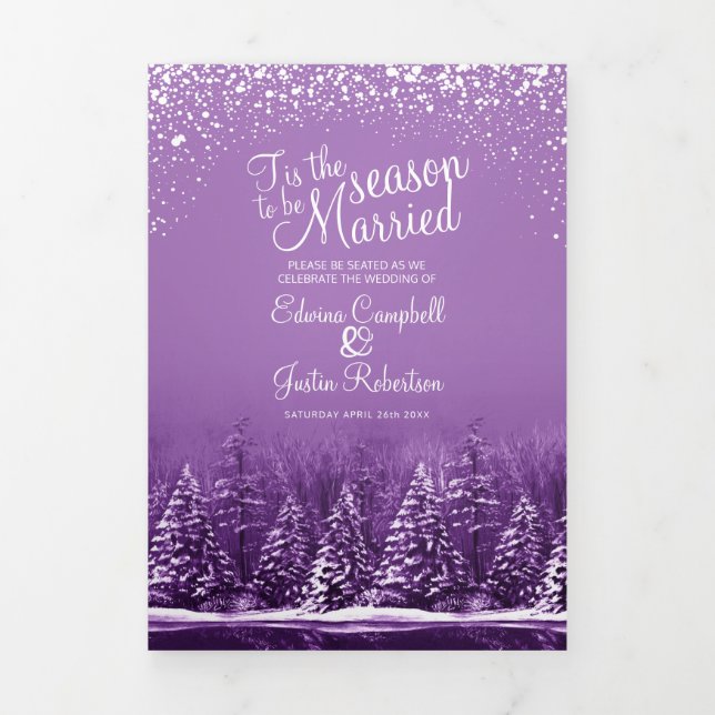 Weihnachts-Hochzeitsbäume und Seekunst Dreifach-gefaltete Programmkarte (Cover)